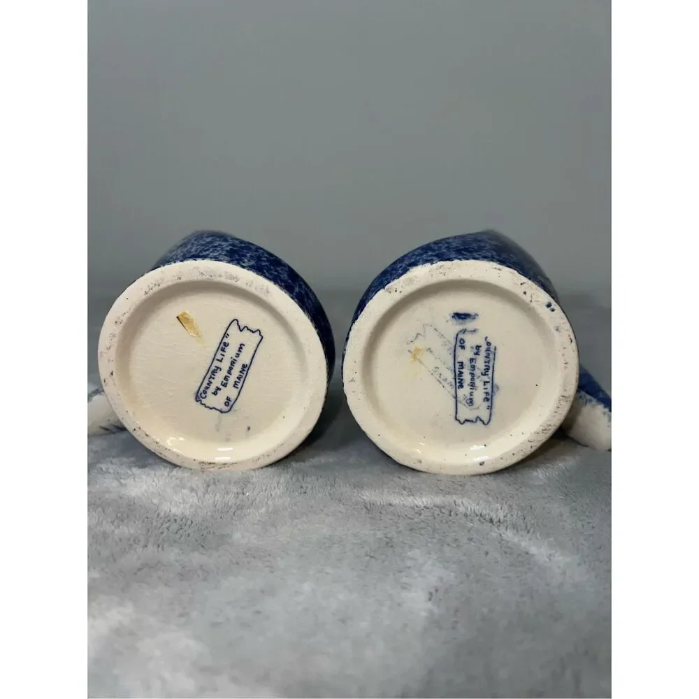 Lot of 2 Cottagecore Fairy Blue Pottery Candleholders